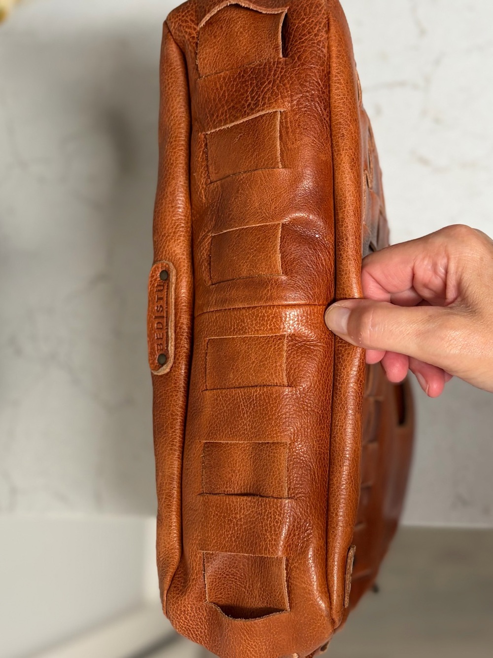 BED|STU Orchid Woven Leather Shoulder Crossbody Handbag in Cognac - Picture 8 of 15
